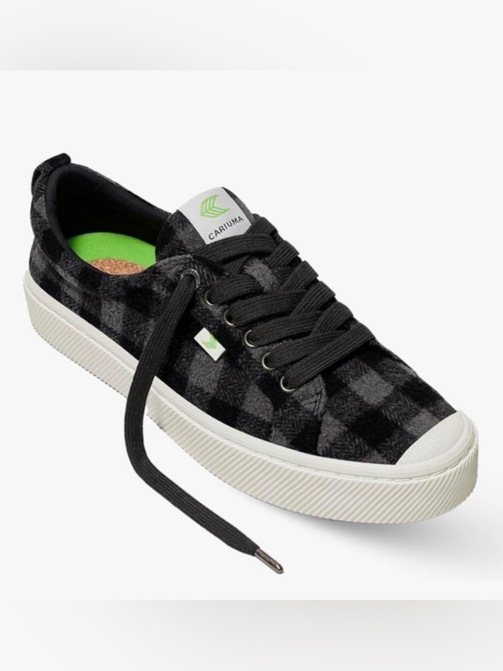 NIB Cariuma OCA Low Black Gray Plaid Sneakers Sustainable Women’s 11 / Men’s 9.5